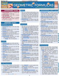 Geometric Formulas Laminate Reference Chart : Segments, Lines, Planes, Geometric Formulas